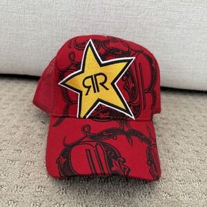 Vintage Y2K Rockstar Energy Drink‎ Trucker Hat Unisex Embroidered Large Logo